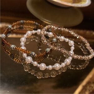 Pearl Beaded Stretch Bracelet Set